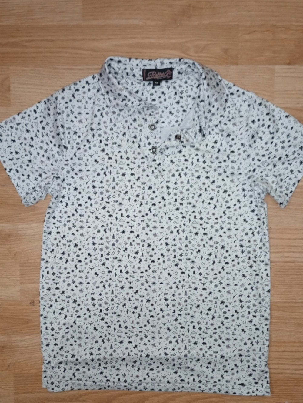 White Short-Sleeve Polo with Black Micro Print